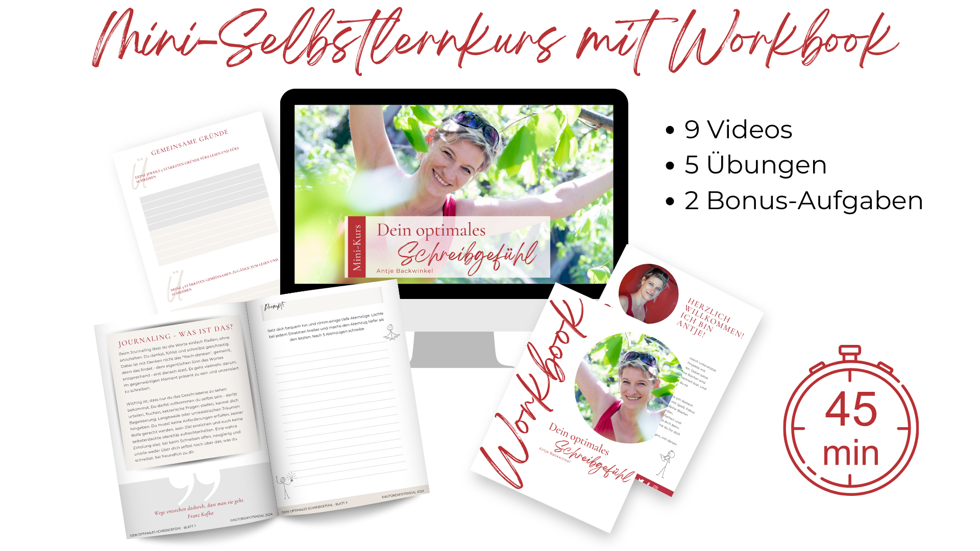 Mockup: Mini-Selbstlernkurs Dein optimales Schreibgefühl – Videos und Workbook